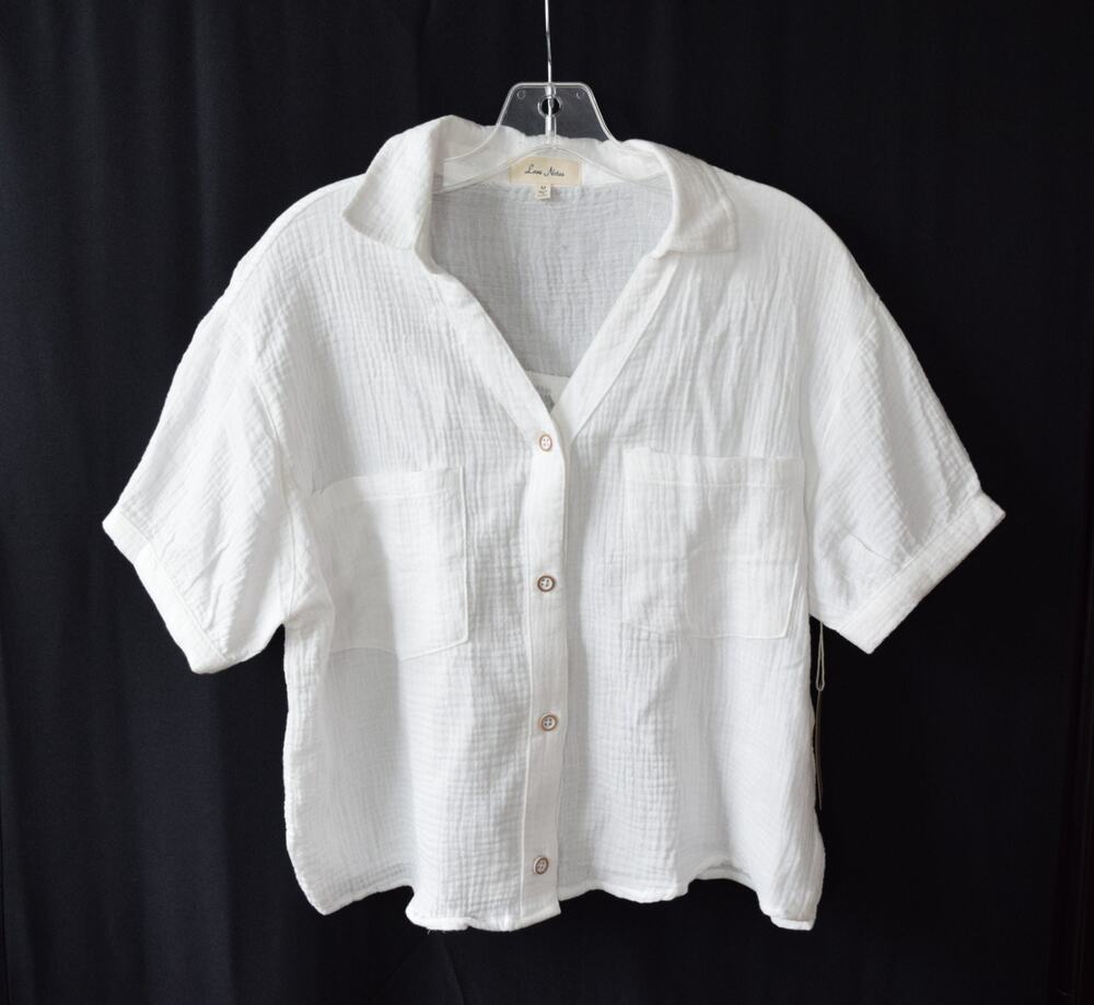 Love Notes Women M NWT White 100% Cotton Gauze Button Down Shirt Relaxed Fit